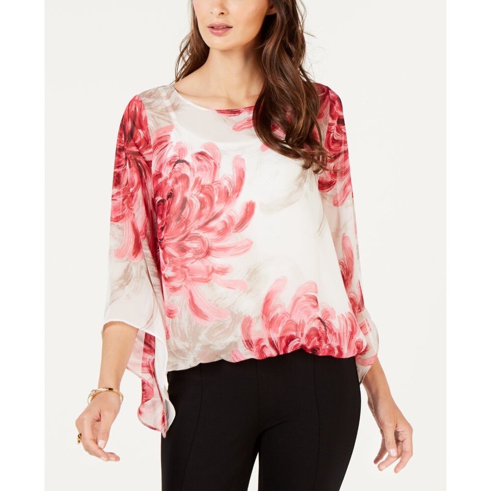 NWT Womens Petite Size Small SP Alfani Floral Angel-Sleeve Bubble Blouse Top